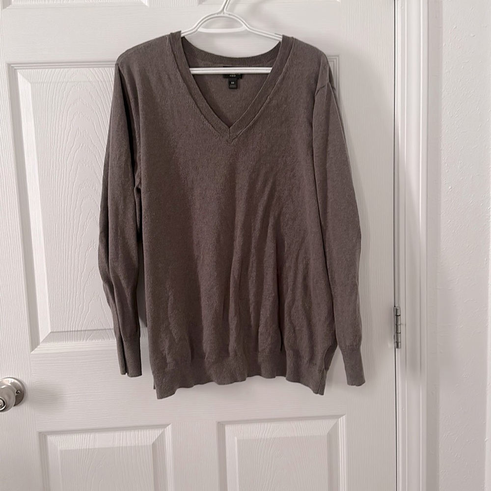 Heathered brown, mid-weight sweater.